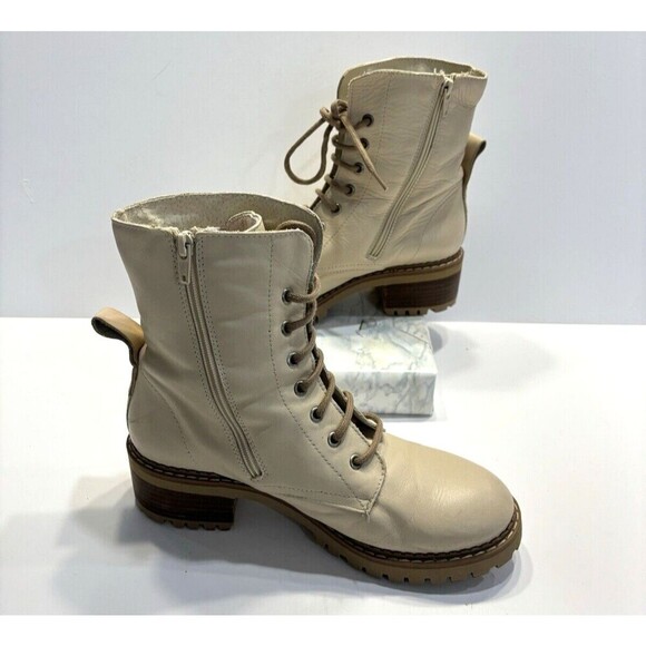 Bertuchi Shoes - Bertuchi Combat Boots Womens Soft Leather Beige Zip Up Traction Heel Sz 9